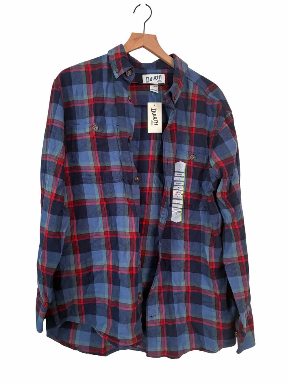 Duluth Trading Mens Blue Red Plaid Long Sleeve Button Down Shirt Size Medium NWT